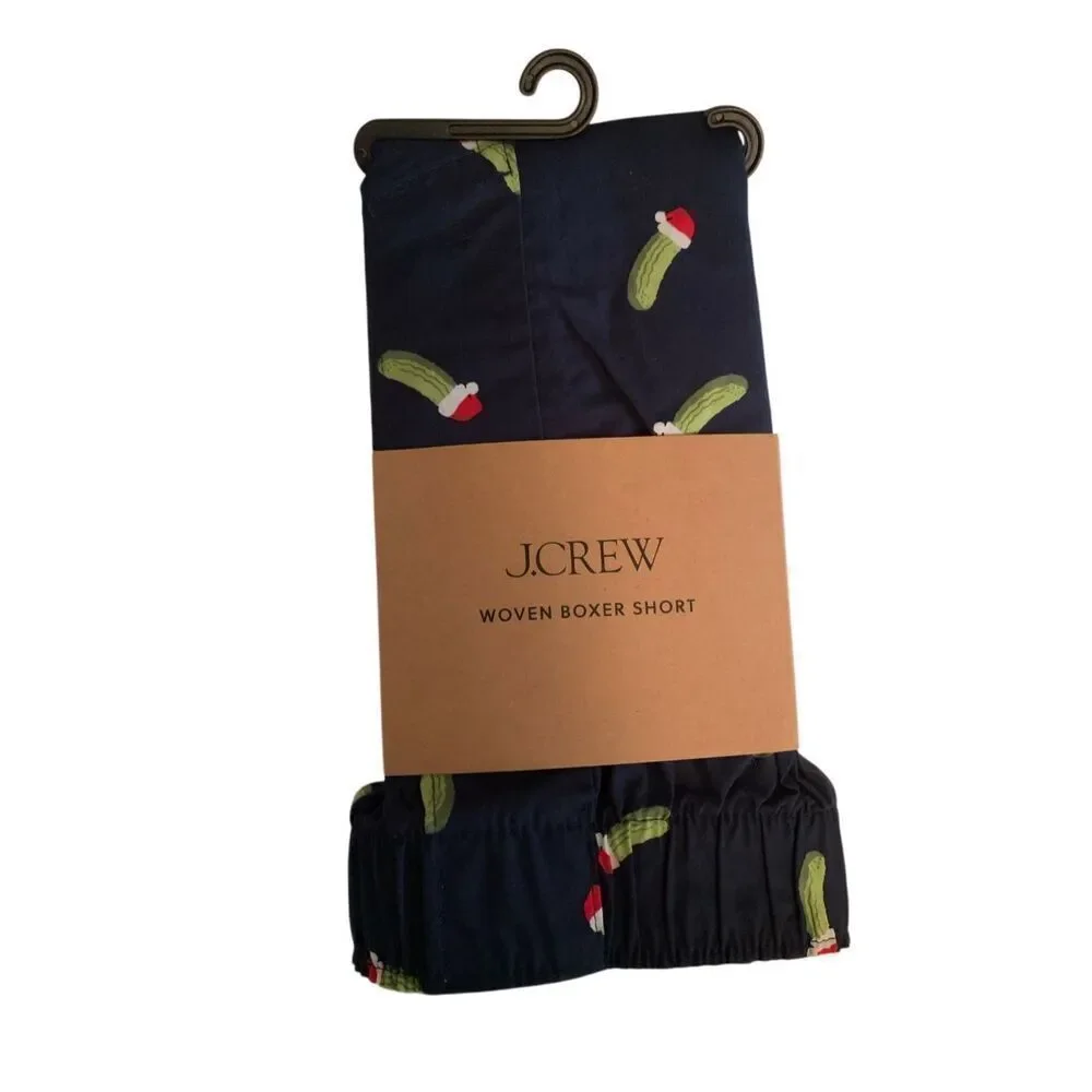 J.Crew Cotton Christmas Pickle Boxers Navy Santa Hat Medium (32-34), New